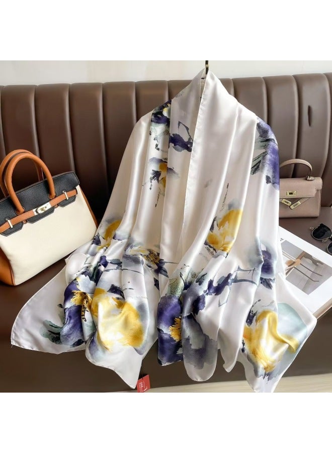 Spring And Summer Thin Silk Scarf High-grade Sense Printed Long Scarf New Satin Travel Sunscreen Scarf Ethnic Style Shawl