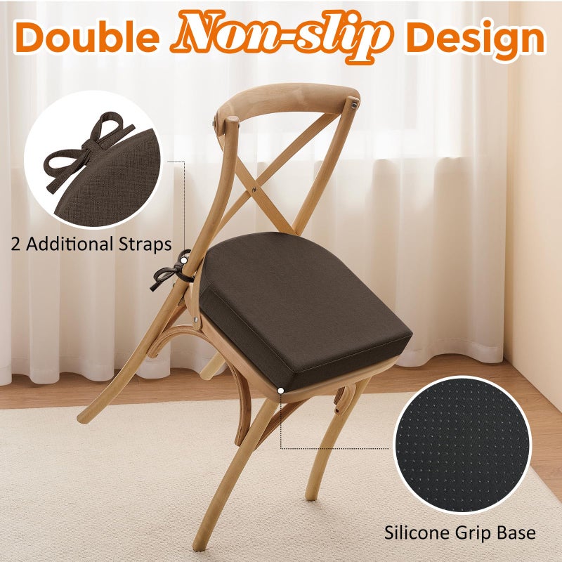 downluxe Chair Cushions for Dining Chairs, Memory Foam Linen Kitchen Chair Pads with Ties, Waterproof, Stain-Resistant and Washable Cover, 17" x 16" x 2.5", Brown, 4 Pack - Image 4