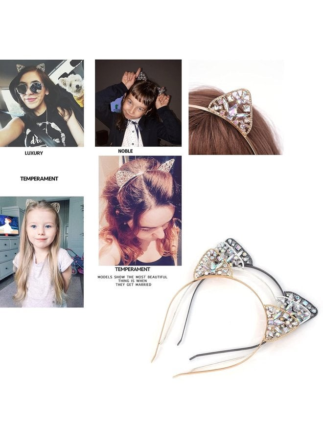 Oasisgalore 3 Pcs Rhinestone Cat Ears Headbands, Crystal Hair Hoops for Women, Handmade Accessories.  - Image 4