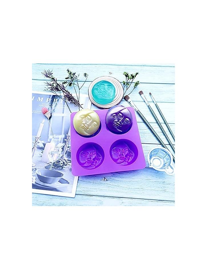 Excefore Sun & Moon Silicone Soap Moulds, 4 Cavity Crescent Moon Face Silicone Soap Mould for Homemade Lotion Bar, Bath Bombs, Polymer Clay, DIY Candle Resin Making - Image 3