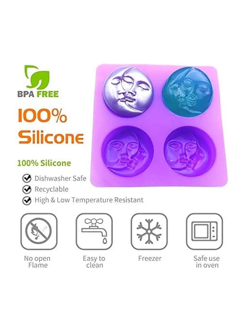 Excefore Sun & Moon Silicone Soap Moulds, 4 Cavity Crescent Moon Face Silicone Soap Mould for Homemade Lotion Bar, Bath Bombs, Polymer Clay, DIY Candle Resin Making - Image 4