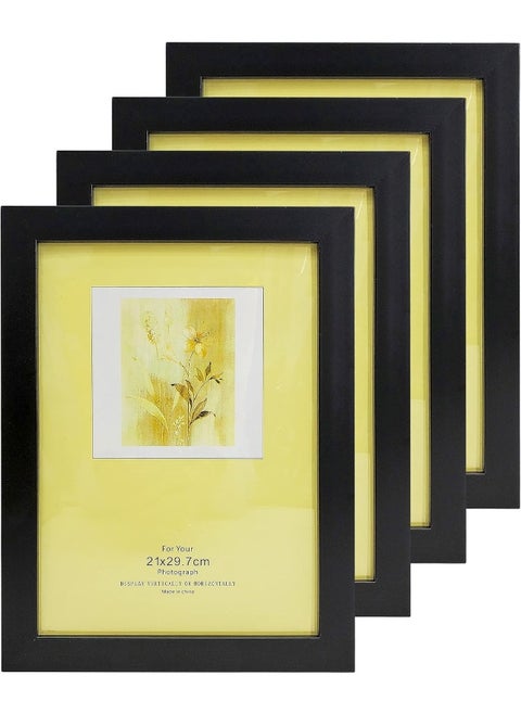 Decorhills Frames & Decor A4 Document Certificate & Picture Frame, Real Glass, Wall Mounted & Tabletop Vertically and Horizontally Display, Pack of 4