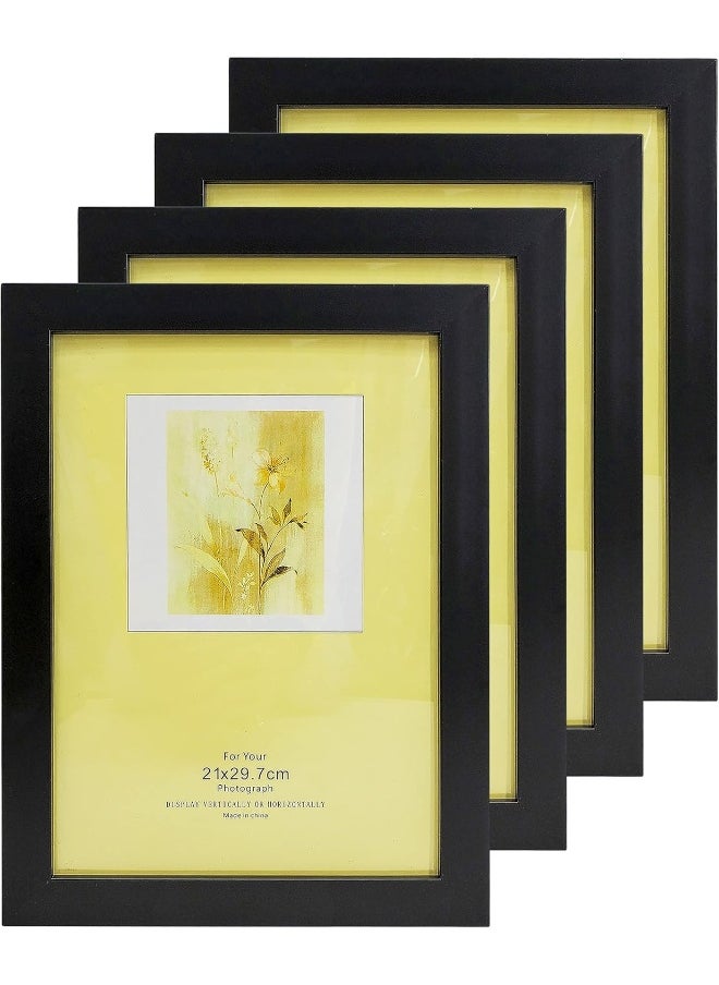 Decorhills Frames & Decor A4 Document Certificate & Picture Frame, Real Glass, Wall Mounted & Tabletop Vertically and Horizontally Display, Pack of 4