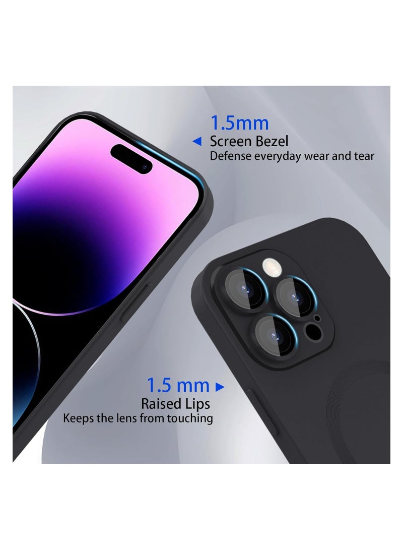 حافظة مغناطيسية لهاتف iPhone 14 Pro Max للنساء، تصميم فاخر بلمعة معدنية ناعمة مطفية مع حامي لعدسة الكاميرا، متوافقة مع حافظة Magsafe لهاتف iPhone 14 Pro Max بقياس 6.7 بوصة - اللون: أسود - Image 3