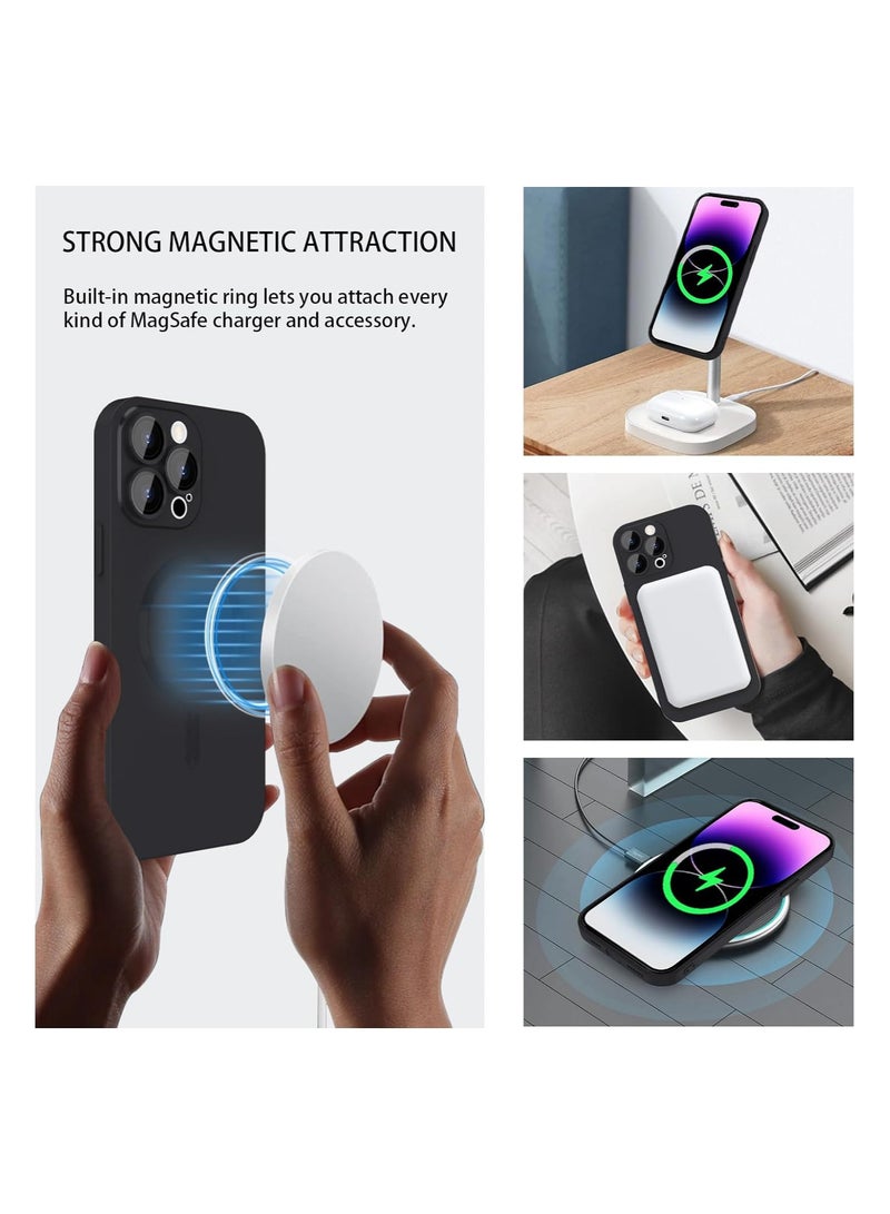 حافظة مغناطيسية لهاتف iPhone 14 Pro Max للنساء، تصميم فاخر بلمعة معدنية ناعمة مطفية مع حامي لعدسة الكاميرا، متوافقة مع حافظة Magsafe لهاتف iPhone 14 Pro Max بقياس 6.7 بوصة - اللون: أسود - Image 2