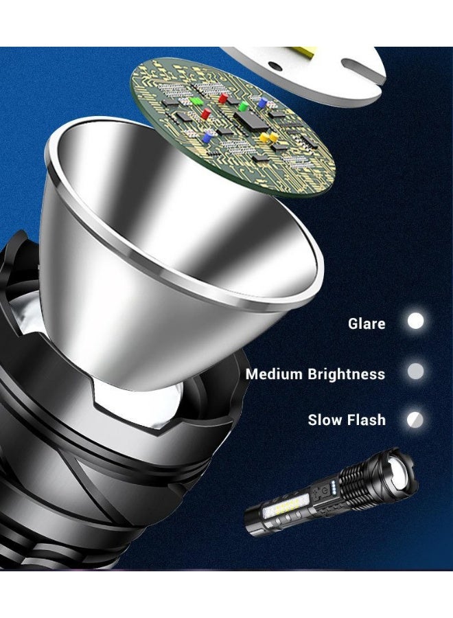 New Bright Rechargeable Flashlight - USB Outdoor Laser Torch with COB Work Light  - Image 4