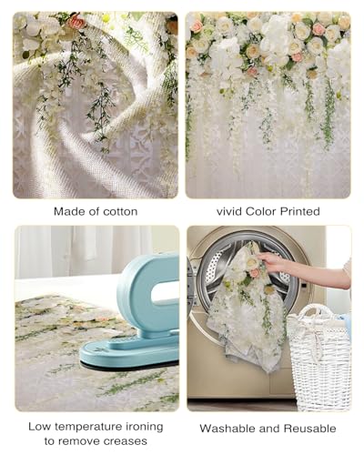 Mocsicka Wedding Flower Backdrop Wall Floral Bridal Shower Backdrops for Photoshoot Wedding Decoration for Reception White Rose Floral Photography Background Banner(7x5ft) - Image 4