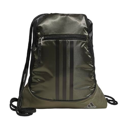 adidas Alliance Sackpack – Drawstring Backpack Small Bag for Men and Women, Olive Strata Green/Black/Silver Metallic, One Size - Image 1