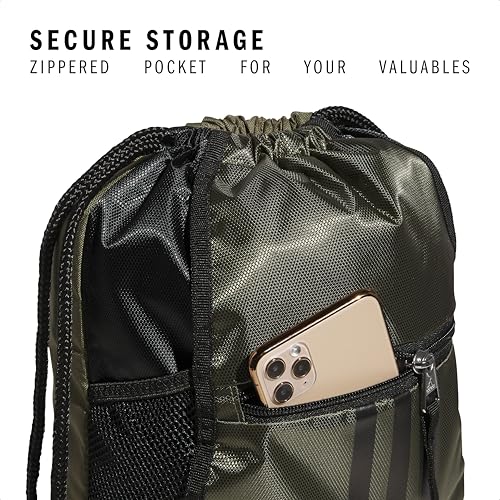 adidas Alliance Sackpack – Drawstring Backpack Small Bag for Men and Women, Olive Strata Green/Black/Silver Metallic, One Size - Image 3