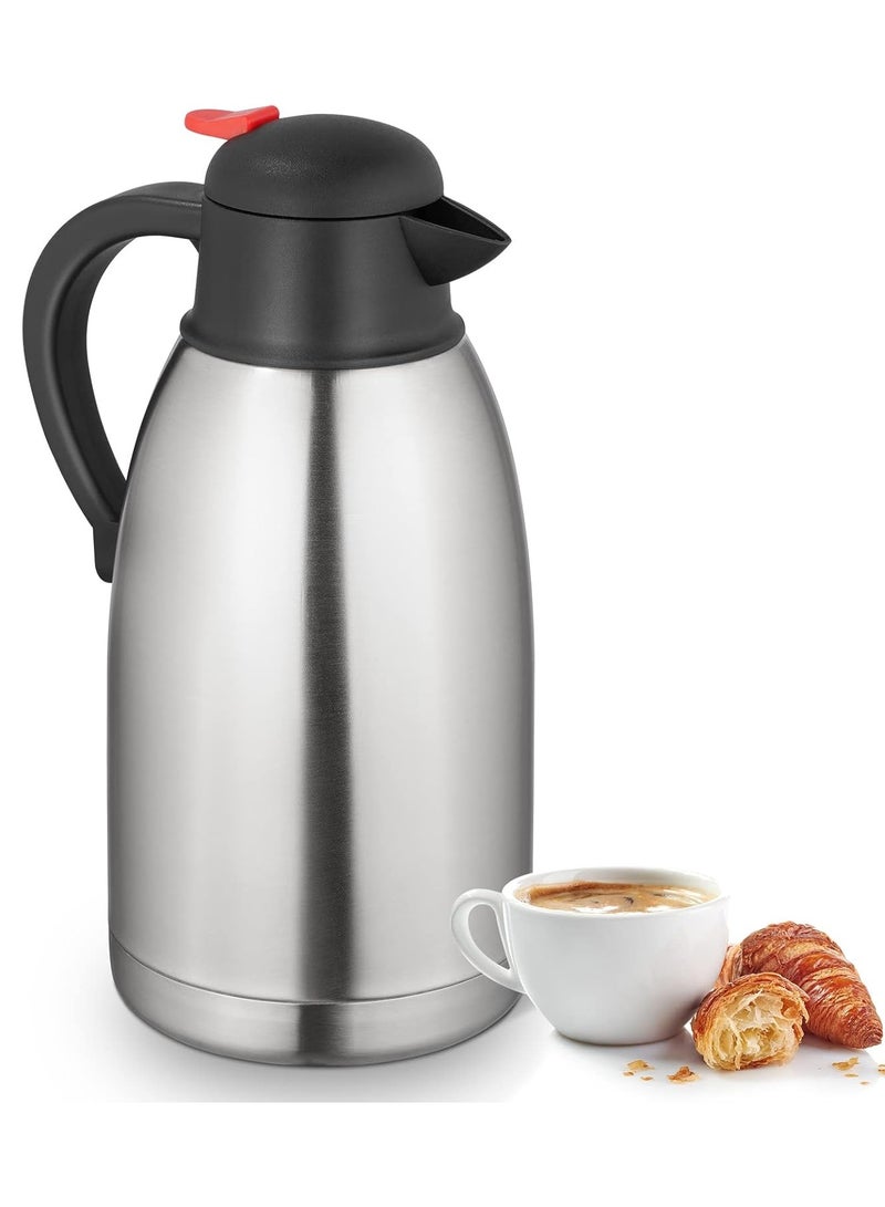 DubaiGallery 2L LITER COFFEE TEA POT STAINLESS STEEL AND VACUUM INSULATED FLASK BOTTLE HOT N COLD VACUUM THERMOS FLASKS IDEAL FOR HOME OFFICE TRAVELING OUTDOOR CAMPING - Image 1