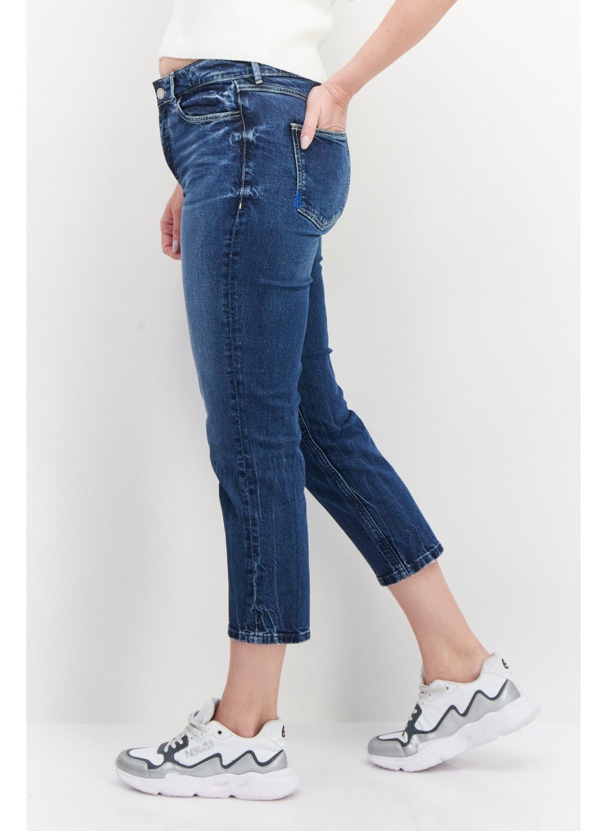 GUESS - Women Regular Fit Wash Stretchable Denim, Navy Blue - Image 1