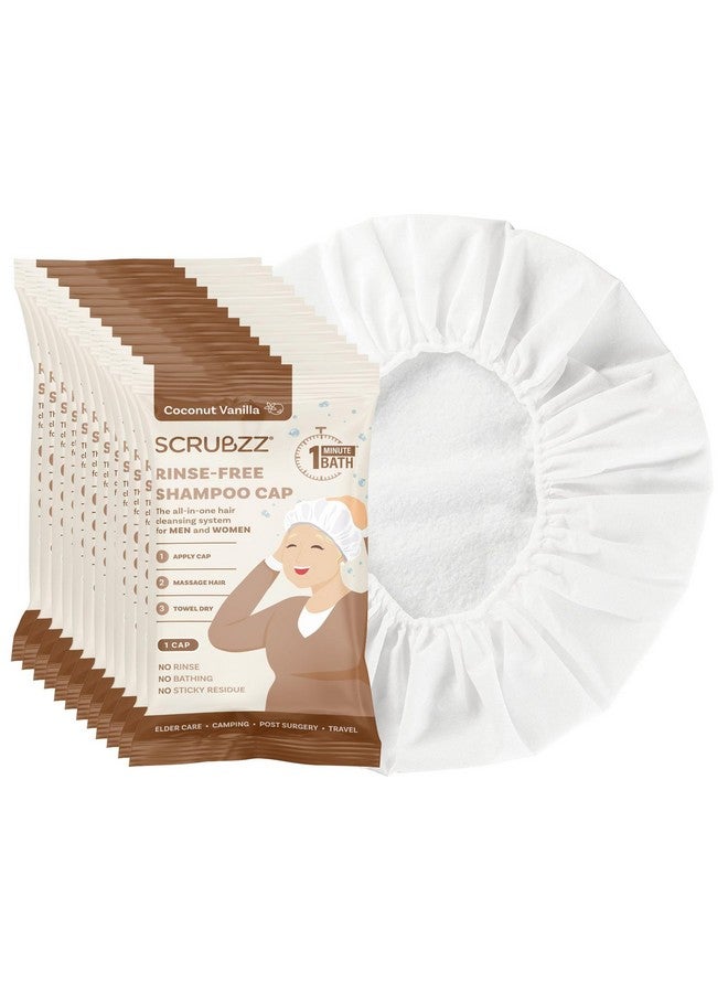 Scrubzz Shampoo Caps No Rinse for Elderly and Bedridden Patients, Rinse Free Shampoo Caps for Post Surgery and Hospital Stays, Waterless Hair Washing Shower Caps - Coconut Vanilla - 12 Pack - Image 1