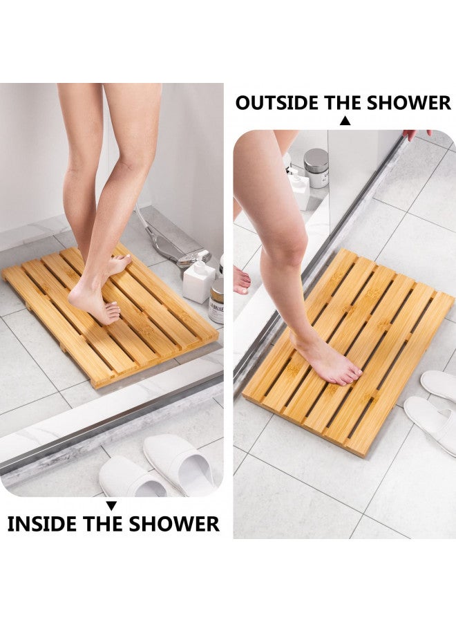 Domax Bamboo Bath Mat for Bathroom - Shower Mat Non Slip Waterproof Wooden Shower Floor Mat for Doorway Sauna Spa Yard Patio Pool Outdoor Use (Natural, 21.26 x 14.17 x 1.3 Inch) - Image 2