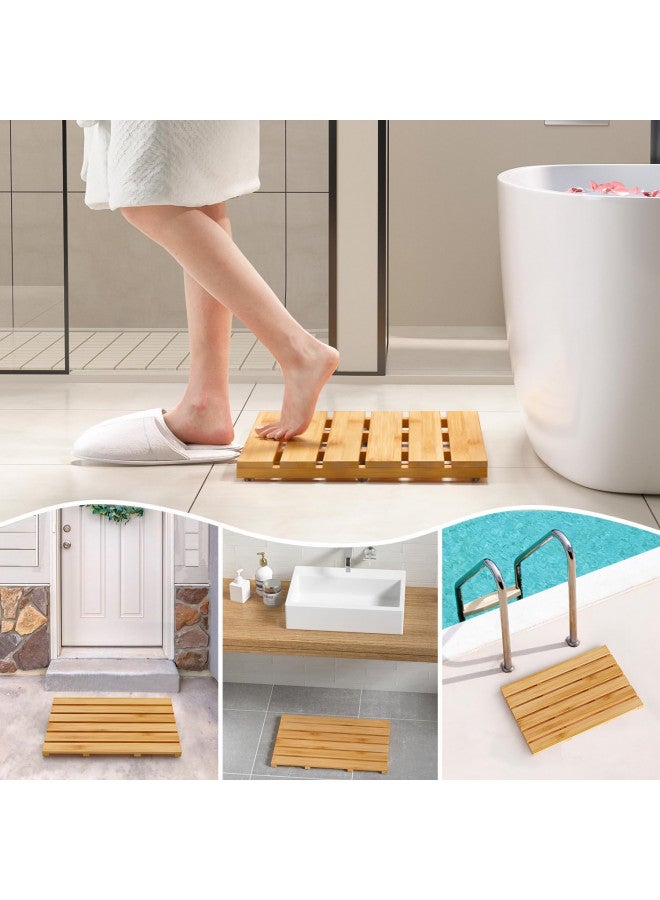 Domax Bamboo Bath Mat for Bathroom - Shower Mat Non Slip Waterproof Wooden Shower Floor Mat for Doorway Sauna Spa Yard Patio Pool Outdoor Use (Natural, 21.26 x 14.17 x 1.3 Inch) - Image 4