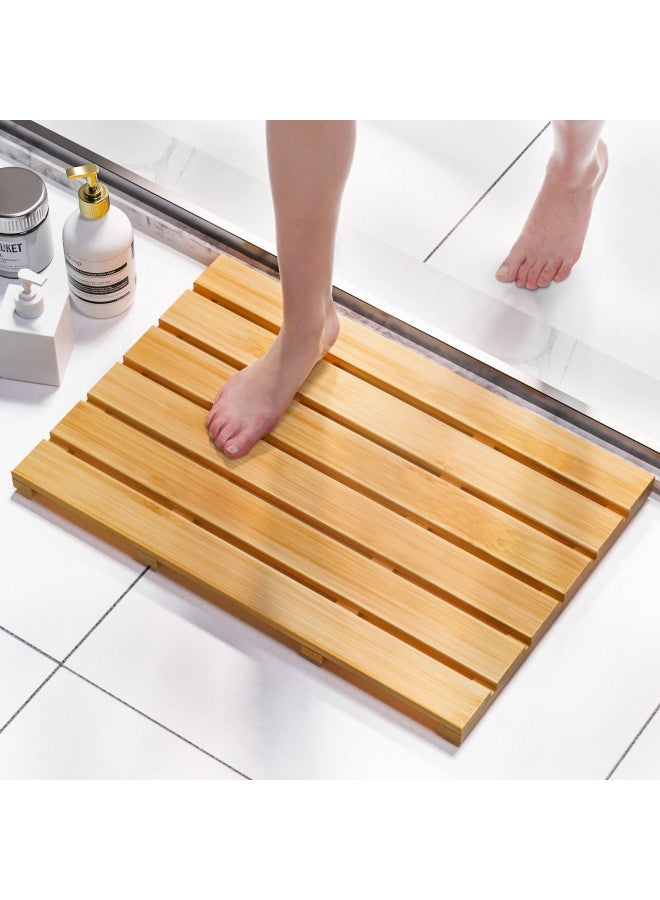 Domax Bamboo Bath Mat for Bathroom - Shower Mat Non Slip Waterproof Wooden Shower Floor Mat for Doorway Sauna Spa Yard Patio Pool Outdoor Use (Natural, 21.26 x 14.17 x 1.3 Inch) - Image 1