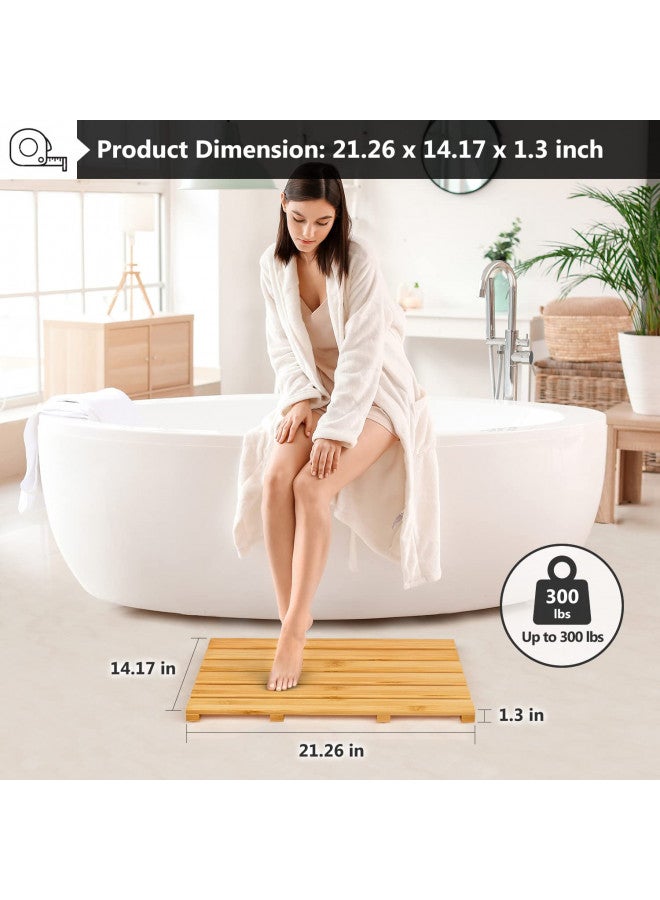 Domax Bamboo Bath Mat for Bathroom - Shower Mat Non Slip Waterproof Wooden Shower Floor Mat for Doorway Sauna Spa Yard Patio Pool Outdoor Use (Natural, 21.26 x 14.17 x 1.3 Inch) - Image 3