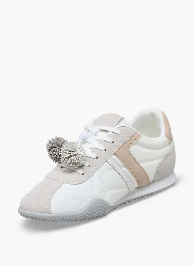 Flora Bella By Shoexpress WHITE Women Pom-Pom Accent Ankle Sneakers for Women | Best Price UAE