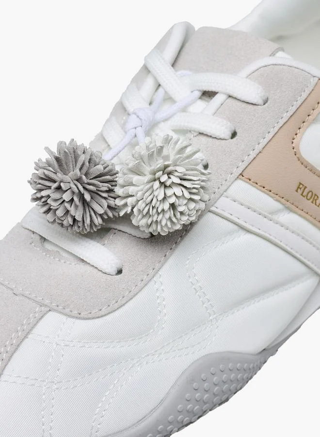 Flora Bella By Shoexpress WHITE Women Pom-Pom Accent Ankle Sneakers for Women | Best Price UAE