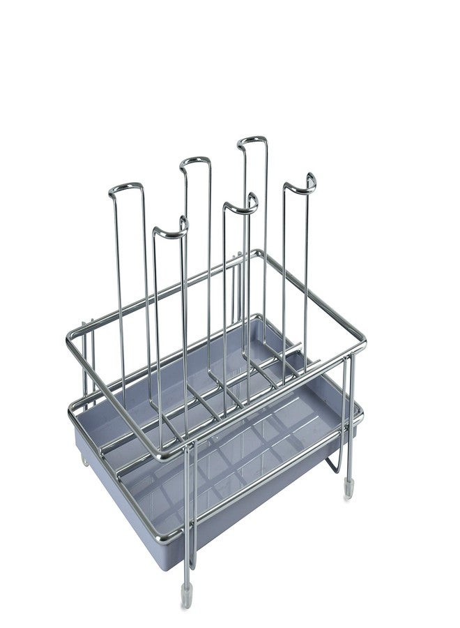 LEVON Stainless Steel Glass CountertopTiered Shelf Stand For 6 And 9 Glass/Glass Holder For Kitchen/Dining Table Glass Stand (6 Rack) - Image 1