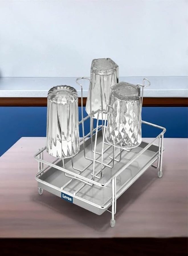 LEVON Stainless Steel Glass CountertopTiered Shelf Stand For 6 And 9 Glass/Glass Holder For Kitchen/Dining Table Glass Stand (6 Rack) - Image 2