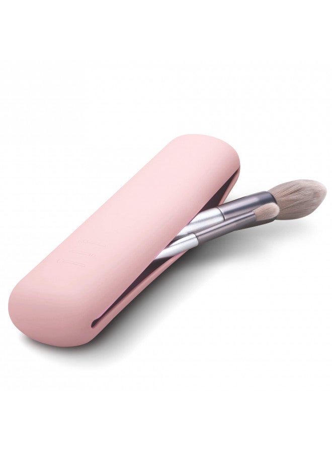 FERYES Travel Makeup Brush Holder, Magnetic Anti-fall Out Silicon Portable Cosmetic Face Brushes Holder, Soft and Sleek Makeup Tools Organizer for Travel-Pink - Image 1