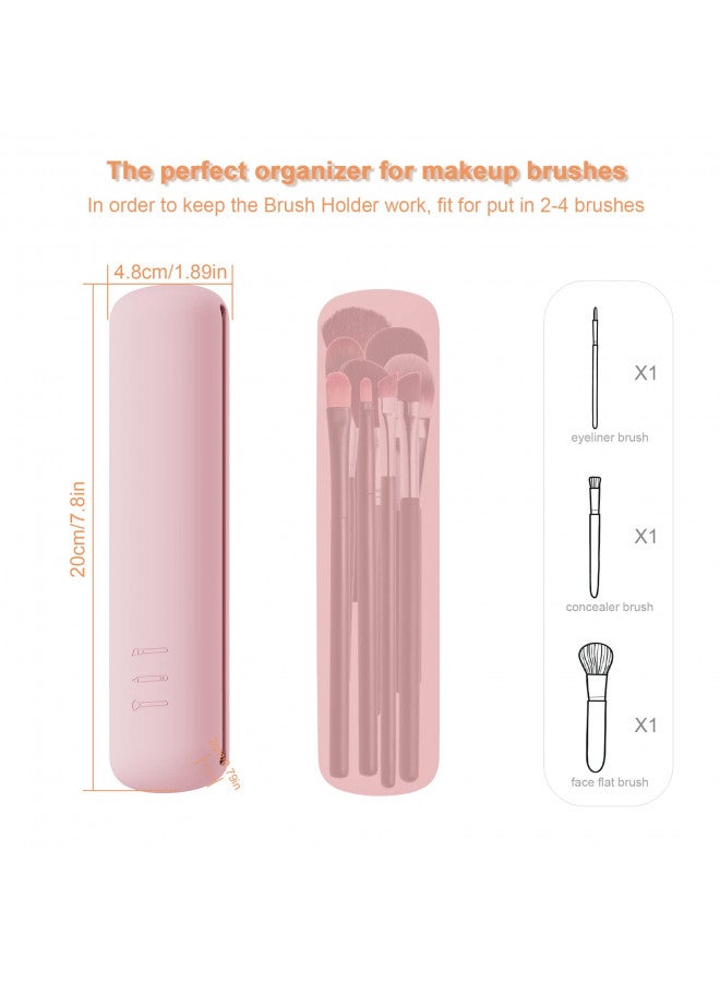 FERYES Travel Makeup Brush Holder, Magnetic Anti-fall Out Silicon Portable Cosmetic Face Brushes Holder, Soft and Sleek Makeup Tools Organizer for Travel-Pink - Image 4