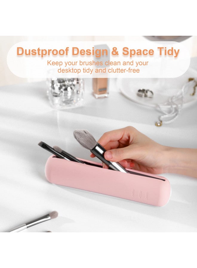FERYES Travel Makeup Brush Holder, Magnetic Anti-fall Out Silicon Portable Cosmetic Face Brushes Holder, Soft and Sleek Makeup Tools Organizer for Travel-Pink - Image 2