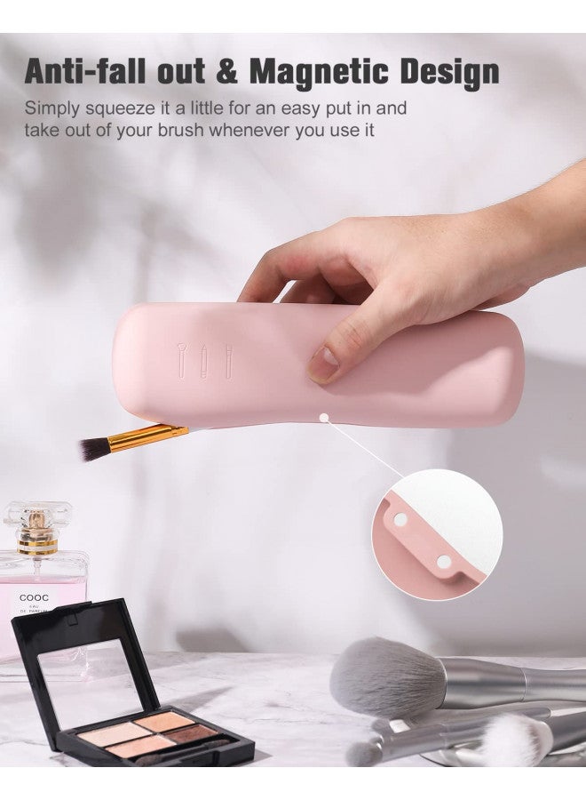 FERYES Travel Makeup Brush Holder, Magnetic Anti-fall Out Silicon Portable Cosmetic Face Brushes Holder, Soft and Sleek Makeup Tools Organizer for Travel-Pink - Image 5