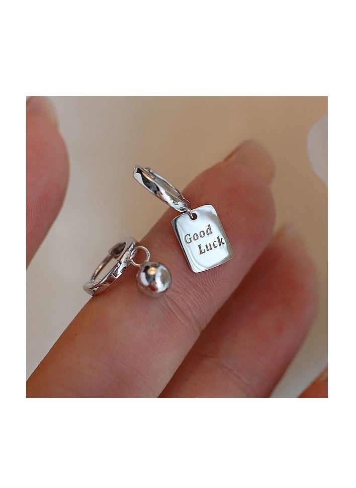 xozgdovg Good Luck square brand earrings woman good luck ear buckle English letter ear loop  - Image 2