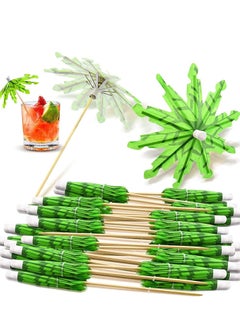 Y&D Toothpicks Paper Umbrellas Tropical Coconut Palm Tree Bamboo Handmade Cocktail Parasol Sticks for Decorations Hawaii Party Decoration 50 Pieces Green  - Image 1