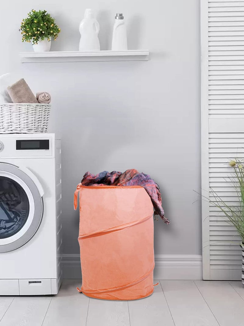 Kuber Industries Multipurpose Foldable Collapsible 50Litre PopUp Laundry Bag Basket with Zippered Lid And Carry HandleSet of 2 Green Peach - Image 5