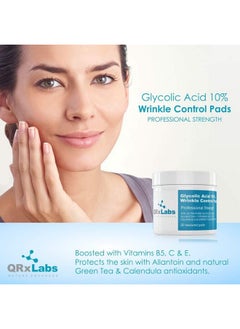 كيو آر إكس لابس ضمادات QRxLabs للتحكم في التجاعيد بحمض الجليكوليك بنسبة 10% للوجه والجسم - 10% حمض الجليكوليك، آلانتوين، فيتامينات B5، C وE، آذريون ومستخلص الشاي الأخضر - ضمادات للوجه لبشرة ناعمة - تمنع التجاعيد والخطوط الدقيقة  - Image 3