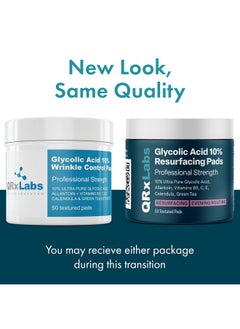كيو آر إكس لابس ضمادات QRxLabs للتحكم في التجاعيد بحمض الجليكوليك بنسبة 10% للوجه والجسم - 10% حمض الجليكوليك، آلانتوين، فيتامينات B5، C وE، آذريون ومستخلص الشاي الأخضر - ضمادات للوجه لبشرة ناعمة - تمنع التجاعيد والخطوط الدقيقة  - Image 2