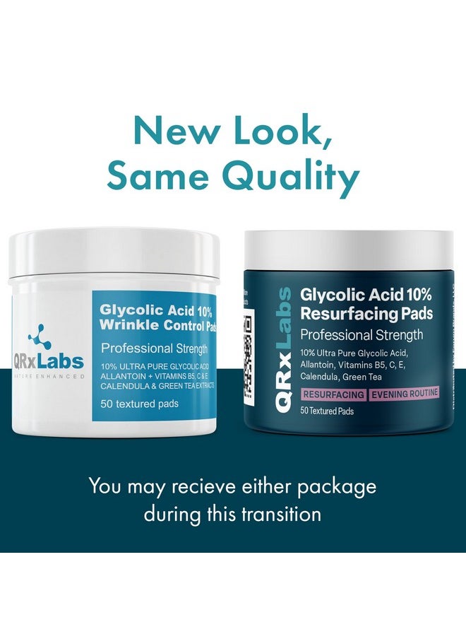 كيو آر إكس لابس - ضمادات QRxLabs للتحكم في التجاعيد بحمض الجليكوليك بنسبة 10% للوجه والجسم - 10% حمض الجليكوليك، آلانتوين، فيتامينات B5، C وE، آذريون ومستخلص الشاي الأخضر - ضمادات للوجه لبشرة ناعمة - تمنع التجاعيد والخطوط الدقيقة - Image 1