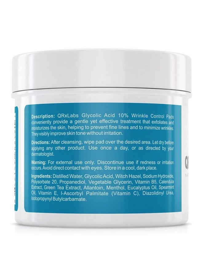كيو آر إكس لابس - ضمادات QRxLabs للتحكم في التجاعيد بحمض الجليكوليك بنسبة 10% للوجه والجسم - 10% حمض الجليكوليك، آلانتوين، فيتامينات B5، C وE، آذريون ومستخلص الشاي الأخضر - ضمادات للوجه لبشرة ناعمة - تمنع التجاعيد والخطوط الدقيقة - Image 1