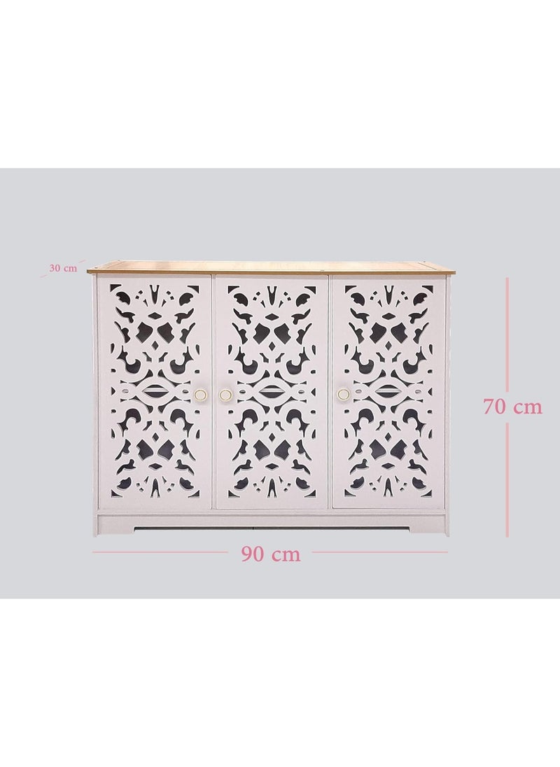 Generic Plastic White and Wood Coffee Machine Table with Storage, Versatile for Kitchen or Living Room  - Image 2