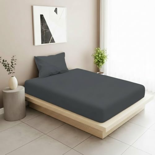 Filymore Solid Dark Grey bedsheet 240 Tc Microfiber Solid Single Color Bedsheet/bedcover for Singlesize Bed with 1 Pillow Cover (Size :90X60 inchs, Single, Dark Gray) - Image 1