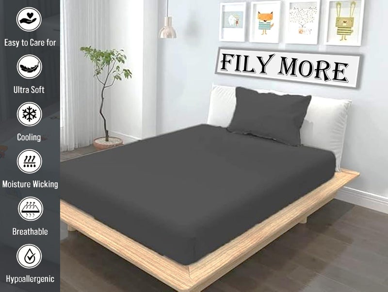 Filymore Solid Dark Grey bedsheet 240 Tc Microfiber Solid Single Color Bedsheet/bedcover for Singlesize Bed with 1 Pillow Cover (Size :90X60 inchs, Single, Dark Gray) - Image 2