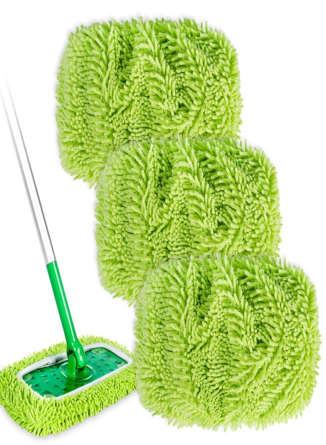 KeeTidy Reusable Mop Pads Compatible with Swiffer Sweeper Mops, 3 Pack 12 Inch Washable Microfiber Wet Pads Refills Dry Sweeping Cloths Heavy Duty Mop Head Replacement for Wet Dry Floor Cleaning, Green - Image 1