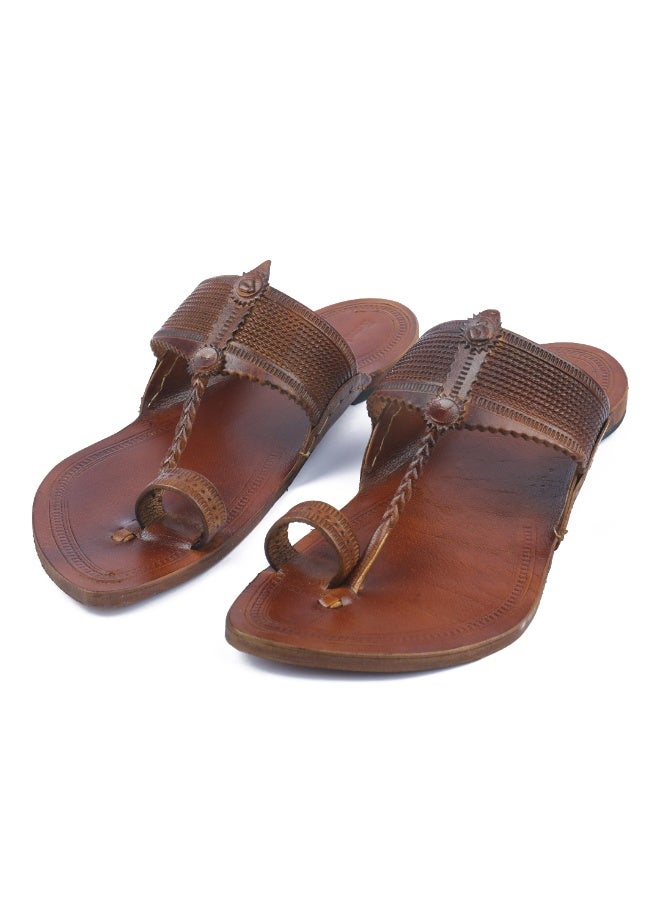 KORAKARI Tan Kolhapuri Chappal for Men - Image 5