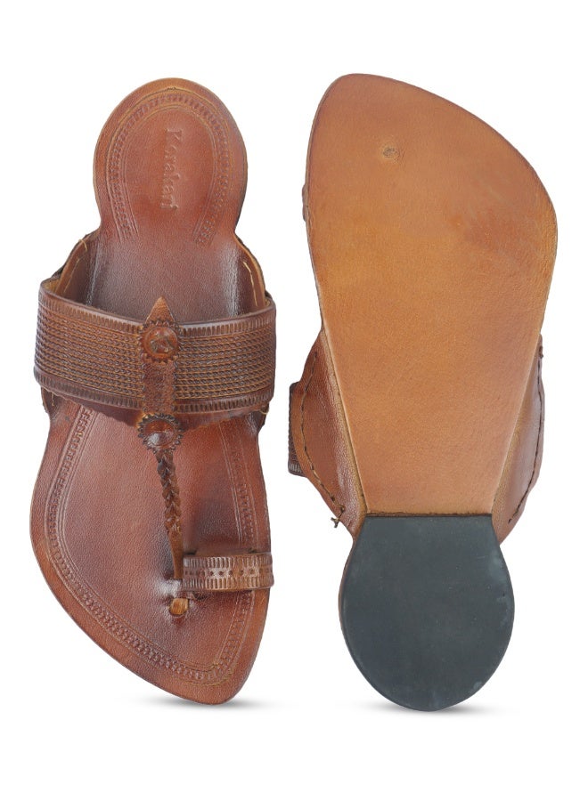 KORAKARI Tan Kolhapuri Chappal for Men - Image 4