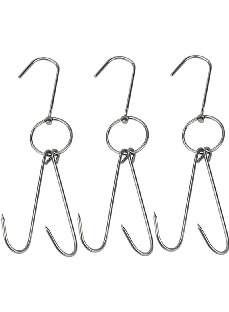 3 PCS 9.4" Stainless Steel Double Meat Hooks Roast Duck Bacon Shop Hook BBQ Grill Hanger Cooking Tools Accessories (9.4" X3) - Image 1