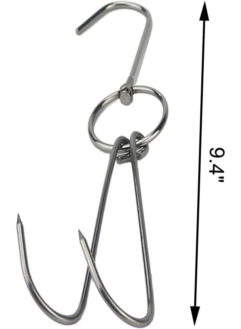 3 PCS 9.4" Stainless Steel Double Meat Hooks Roast Duck Bacon Shop Hook BBQ Grill Hanger Cooking Tools Accessories (9.4" X3) - Image 2