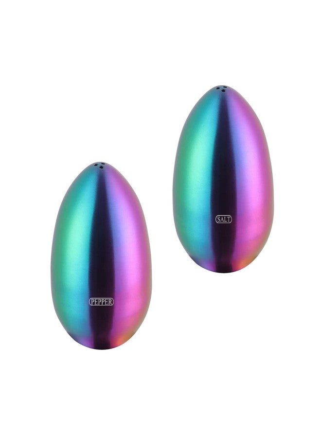BISDARUN 2-Piece Set Rainbow Salt Pepper Shakers, Cute Egg Shape Stainless Steel Condiment Jar for Home and Kitchen Utensils, Comfortable and Ergonomic - Image 1