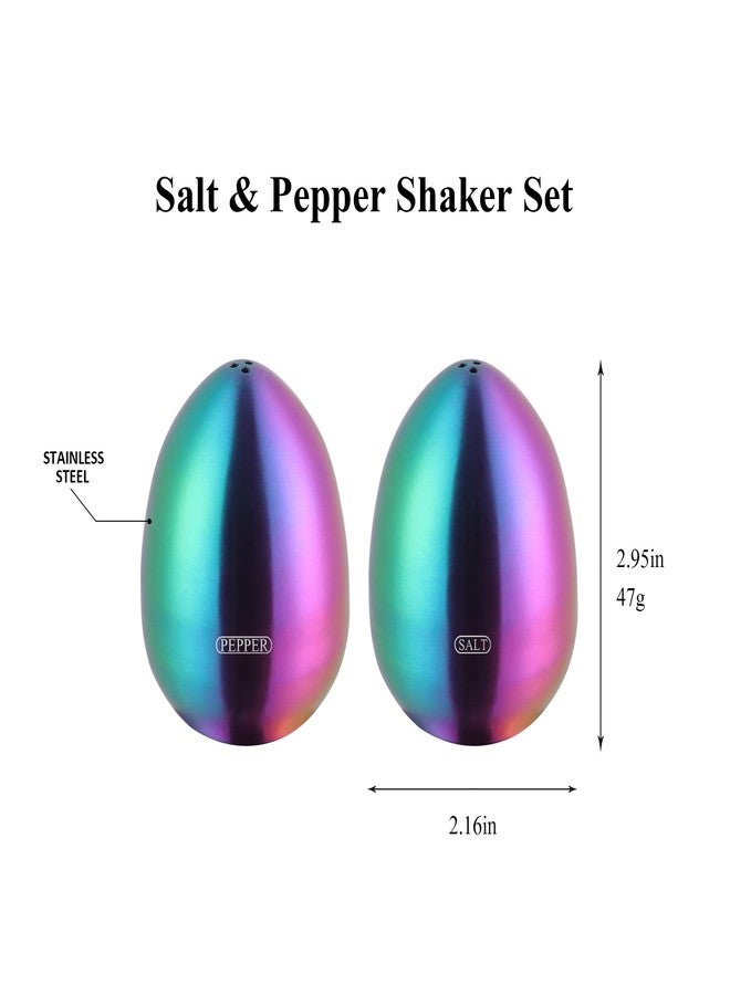 BISDARUN 2-Piece Set Rainbow Salt Pepper Shakers, Cute Egg Shape Stainless Steel Condiment Jar for Home and Kitchen Utensils, Comfortable and Ergonomic - Image 2