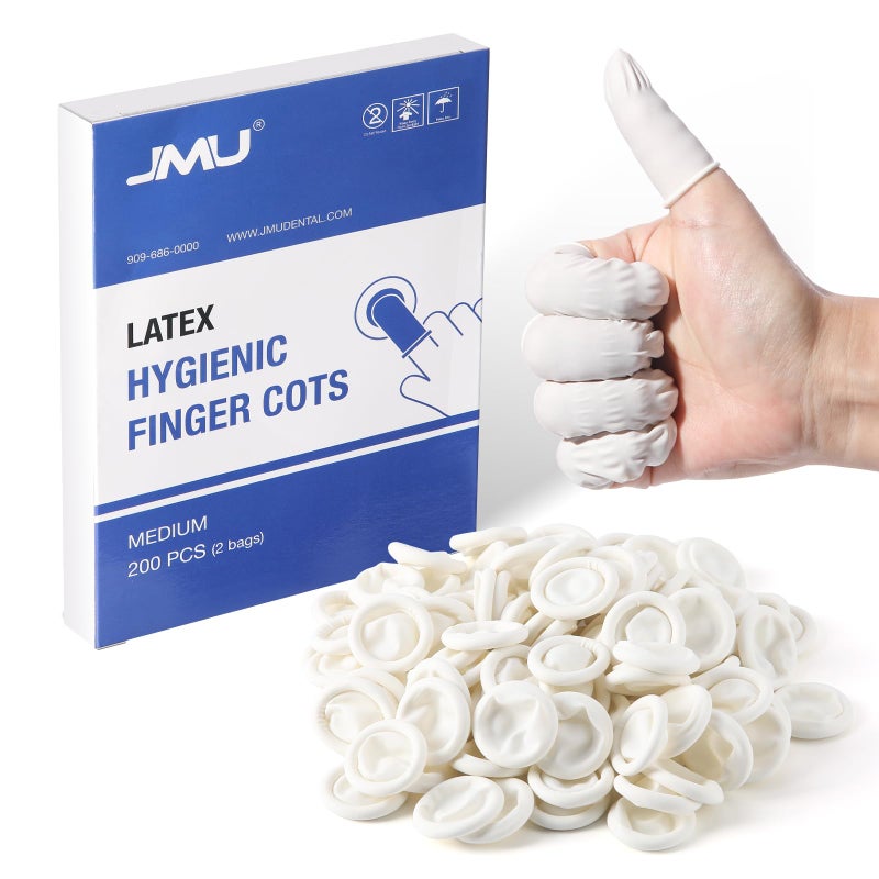 JMU Latex Finger Cots Medium, 200Pcs Finger Protectors Disposable Finger Gloves - Image 1