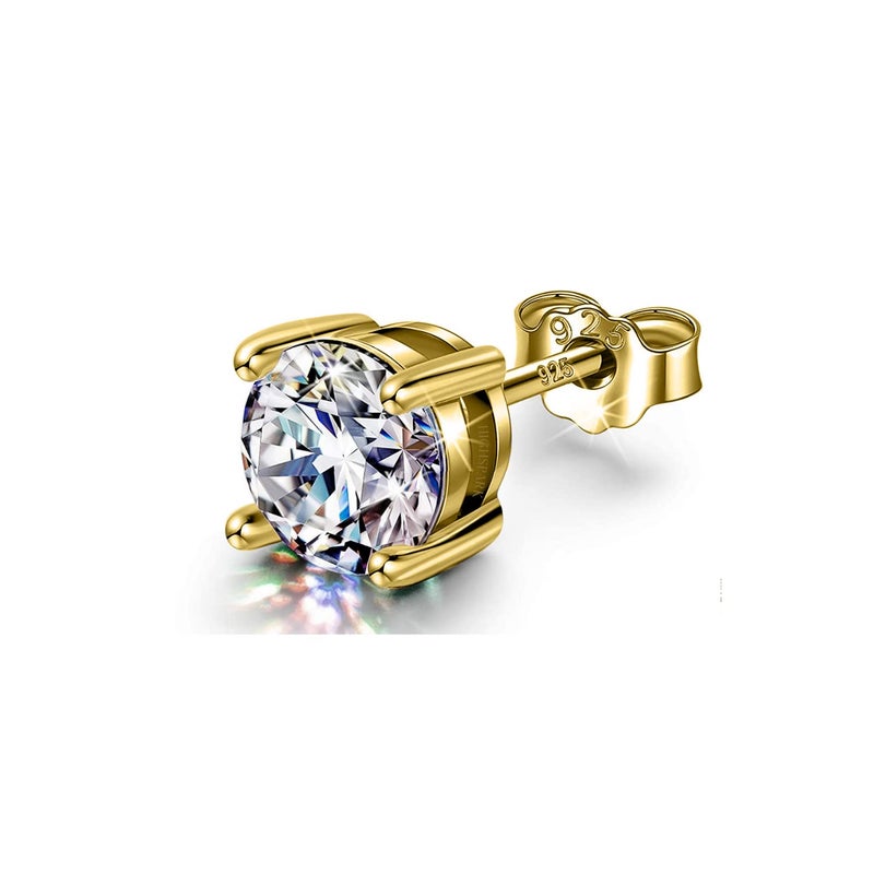 HighSpark 925 Silver Men's Round Solitaire Stud Earring | 92.5 Sterling Silver and Diamond like Brilliance Sparkling Zirconia | Single Stud for Men | Lovely Gift - Image 1