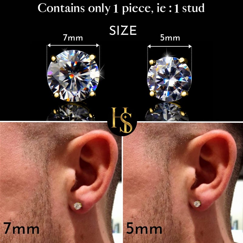 HighSpark 925 Silver Men's Round Solitaire Stud Earring | 92.5 Sterling Silver and Diamond like Brilliance Sparkling Zirconia | Single Stud for Men | Lovely Gift - Image 2