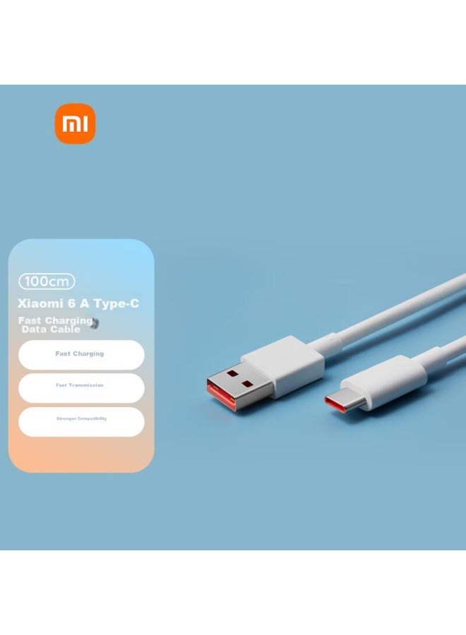 M I كابل بيانات USB-C أصلي من شاومي 100 سم 6A كابل شحن أبيض متوافق مع منفذ USB-C للهواتف وأجهزة الألعاب، شاومي، ريدمي/K70 - Image 1