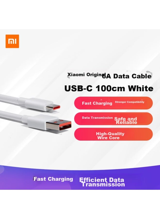M I كابل بيانات USB-C أصلي من شاومي 100 سم 6A كابل شحن أبيض متوافق مع منفذ USB-C للهواتف وأجهزة الألعاب، شاومي، ريدمي/K70 - Image 3